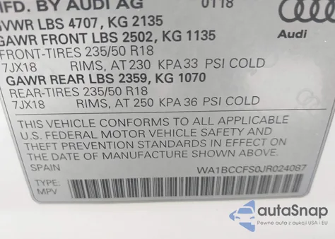 2018 Audi Q3 2.0T Premium/2.0T Sport Premium from USA, damaged, VIN WA1BCCFS0JR024087